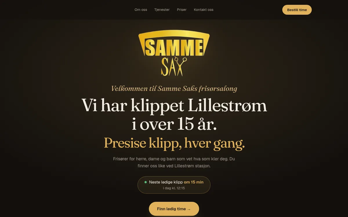 Forsiden til den nye nettsiden for Samme Saks på PC